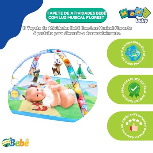 Maxi Tapete de Atividades Bebê Com Luz Musical Floresta Kit 24 peças 7
