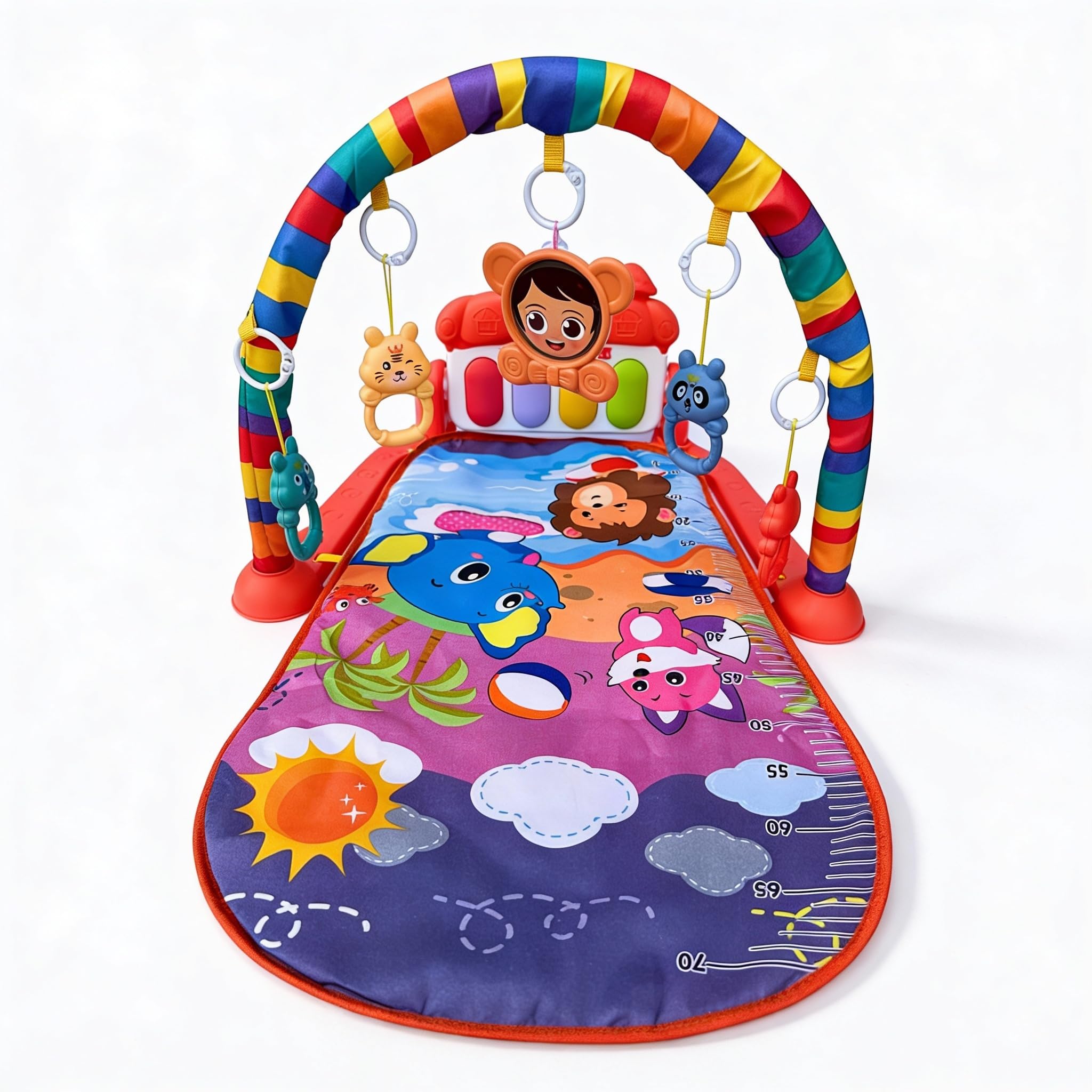 Tapete Ginásio de Atividades Bebê com Piano Musical, Arco com 5 Brinquedos Pendentes para Estímulo...