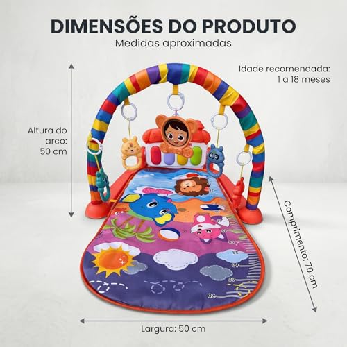 Tapete Ginásio de Atividades Bebê com Piano Musical, Arco com 5 Brinquedos Pendentes para Estímulo... 3