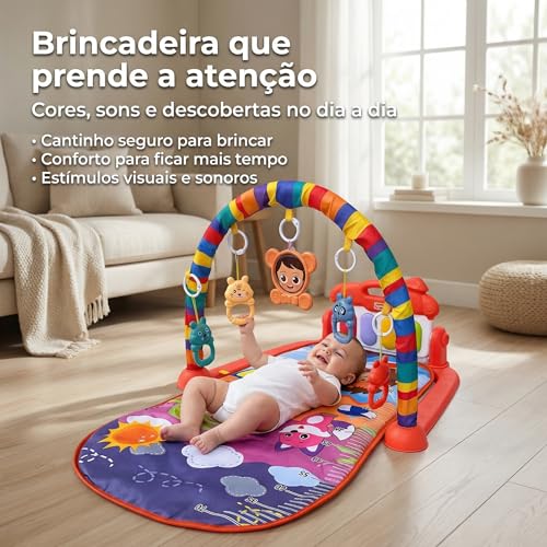 Tapete Ginásio de Atividades Bebê com Piano Musical, Arco com 5 Brinquedos Pendentes para Estímulo... 4