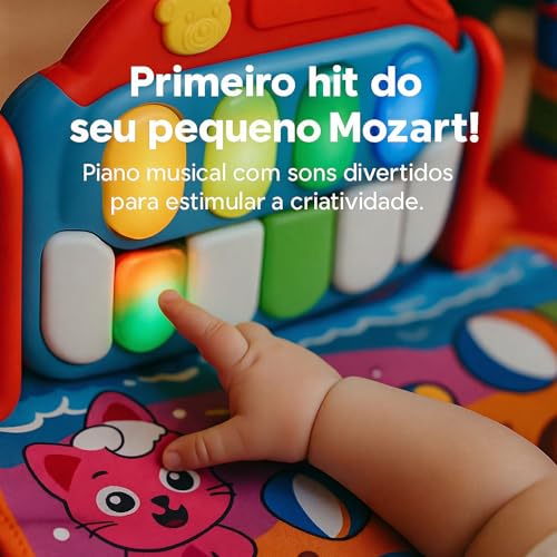 Tapete Ginásio de Atividades Bebê com Piano Musical, Arco com 5 Brinquedos Pendentes para Estímulo... 5