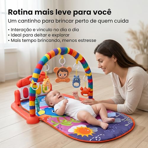 Tapete Ginásio de Atividades Bebê com Piano Musical, Arco com 5 Brinquedos Pendentes para Estímulo... 6