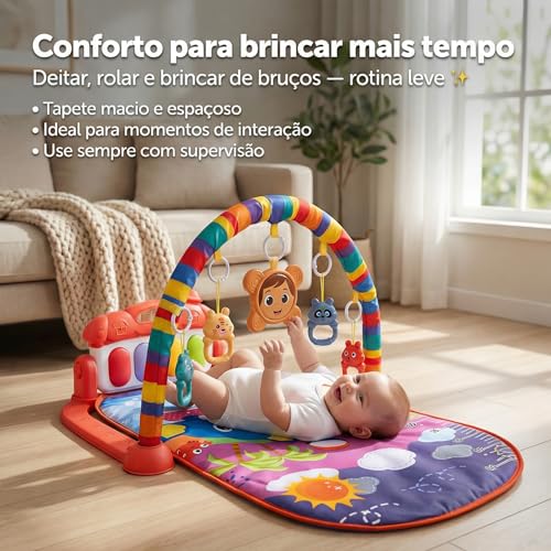 Tapete Ginásio de Atividades Bebê com Piano Musical, Arco com 5 Brinquedos Pendentes para Estímulo... 8