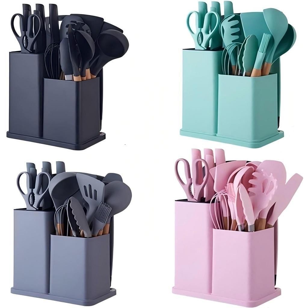 Kit 19 Pçs Utensílios Cozinha Completo Facas Silicone e Plástico 2