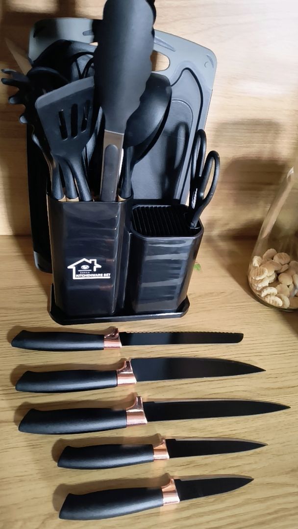 Kit 19 Pçs Utensílios Cozinha Completo Facas Silicone e Plástico 5