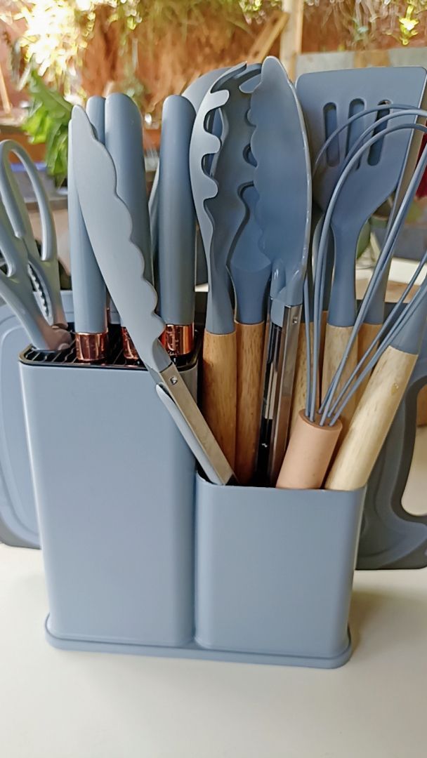 Kit 19 Pçs Utensílios Cozinha Completo Facas Silicone e Plástico 6