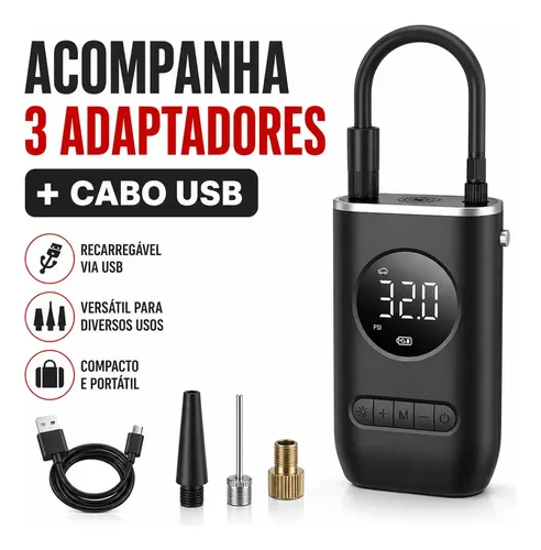 Calibrador De Ar Digital Para Pneu Portátil Compressor Usb 3