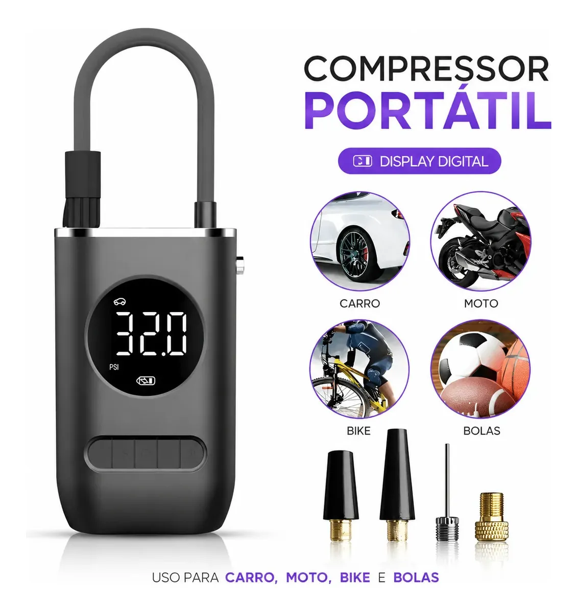 Calibrador De Ar Digital Para Pneu Portátil Compressor Usb 6