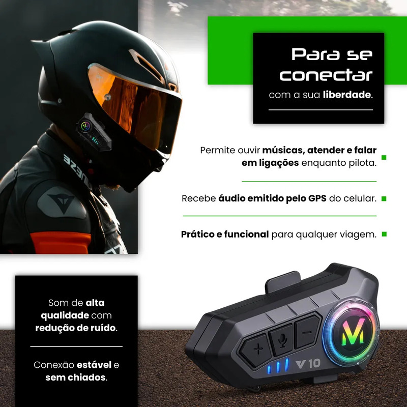 Fone De Ouvido Para Capacete Moto Bluetooth Headset Rgb Sem Fio 3