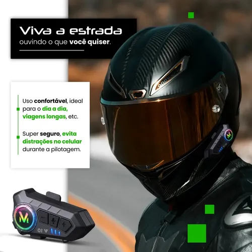 Fone De Ouvido Para Capacete Moto Bluetooth Headset Rgb Sem Fio 4