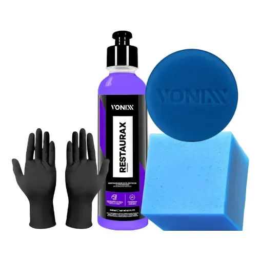 Kit Restaurax Renova Plástico Aplicador Zacs Luva Nitrílica Cor Roxo 8