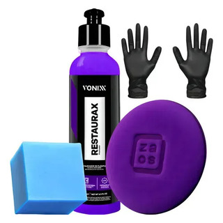 Kit Restaurax Renova Plástico Aplicador Zacs Luva Nitrílica Cor Roxo 11