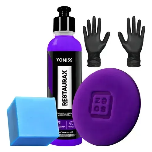 Kit Restaurax Renova Plástico Aplicador Zacs Luva Nitrílica Cor Roxo 9