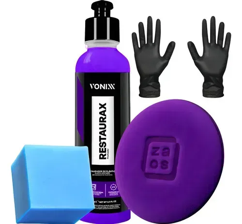 Kit Restaurax Renova Plástico Aplicador Zacs Luva Nitrílica Cor Roxo 13