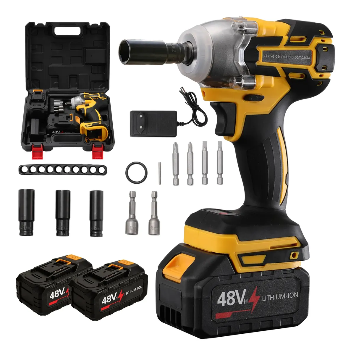 Chave De Impacto 48v Dupla Baterias Acessórios Profissional 4
