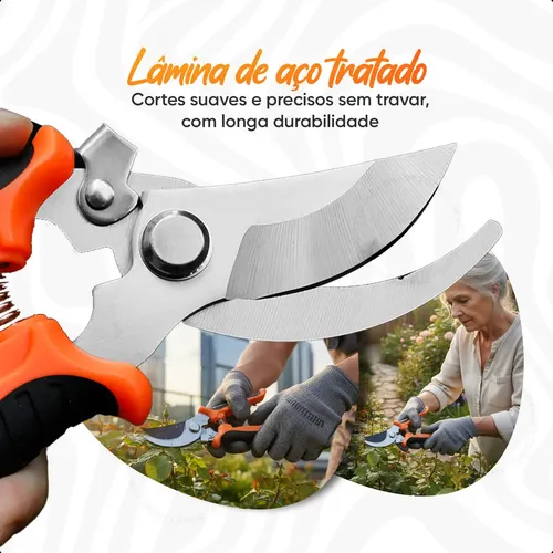Alicate Tesoura Poda Profissional Aço Inox Corte Galhos Duros Jardim Frutíferas Cabo Confortável... 2