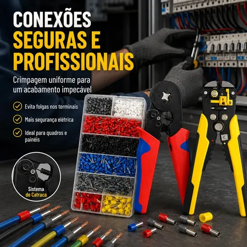 Kit Elétrico Profissional Com Alicate Decapador Fios + Alicate Crimpador + 1200 Ilhós... 5