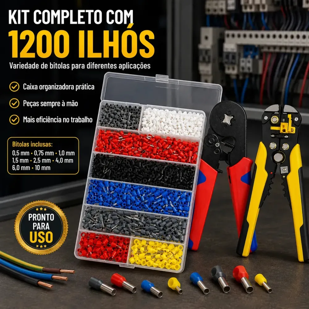 Kit Elétrico Profissional Com Alicate Decapador Fios + Alicate Crimpador + 1200 Ilhós... 9