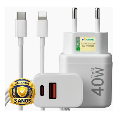Carregador Turbo 40w iPhone 8 X Xr 11 12 13 14 Pro Max 3