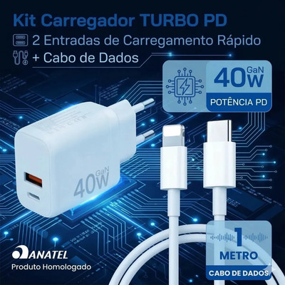 Carregador Turbo 40w iPhone 8 X Xr 11 12 13 14 Pro Max 4