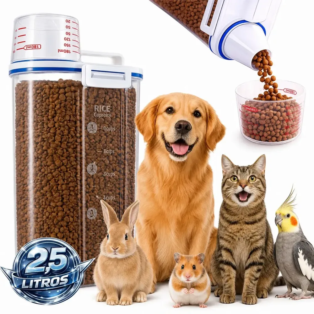 Porta Ração Pote Com Tampa Pet 2,5 Litros Cor Transparente
