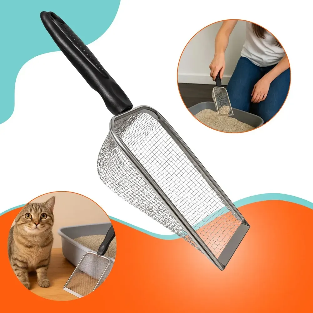 Pazinha Higiênica Coletora Pá Caixa Areia Gatos Inox Peneira Prateado