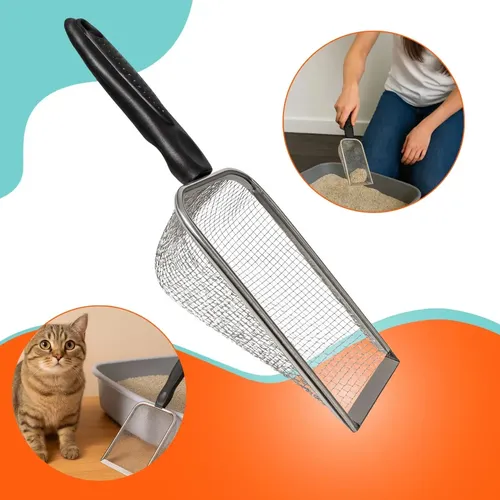 Pazinha Higiênica Coletora Pá Caixa Areia Gatos Inox Peneira Prateado 7